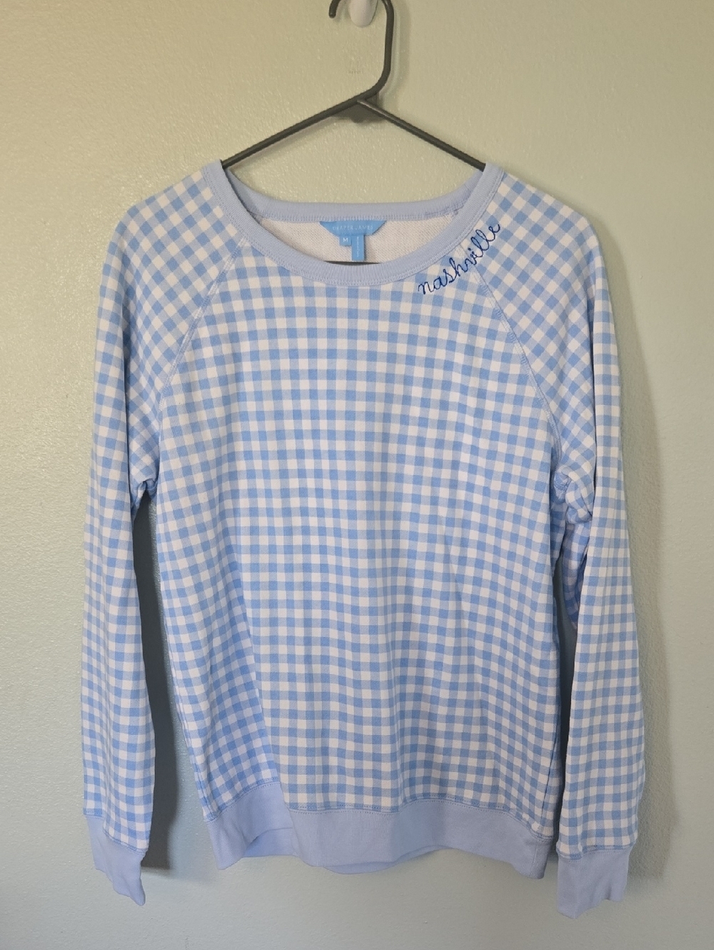 Draper James | Blue Gingham Crew Neck "Nashville" Sweatshirt Size Medium